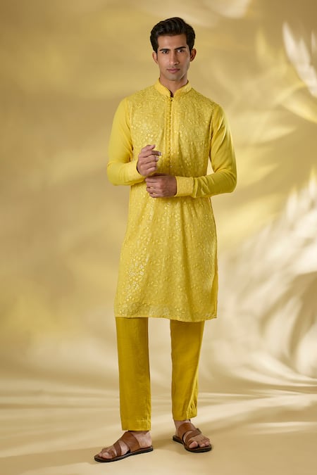Rabani & Rakha Yellow Thread & Sequin Kurta Pant Set 