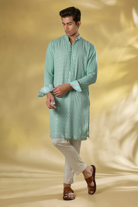 Rabani & Rakha Pale Blue Thread & Sequin Kurta Set 