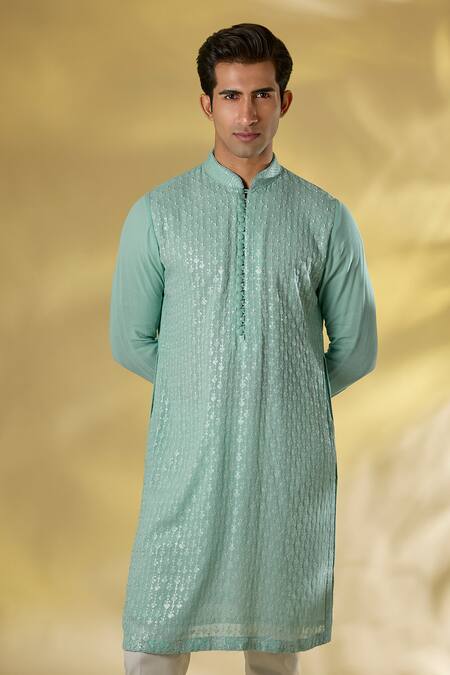 Shop_Rabani & Rakha_Blue Georgette Sequins, Embroidery Pale Thread And Kurta Set _Online_at_Aza_Fashions