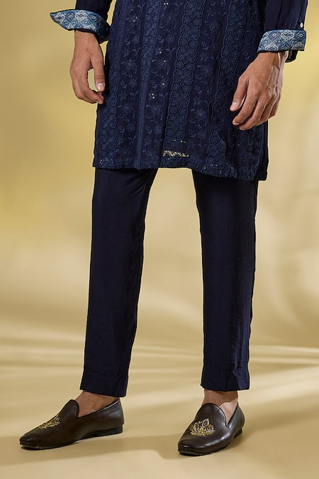 Buy_Rabani & Rakha_Blue Georgette Sequins, Embroidery Dark Thread Kurta Pant Set _Online_at_Aza_Fashions