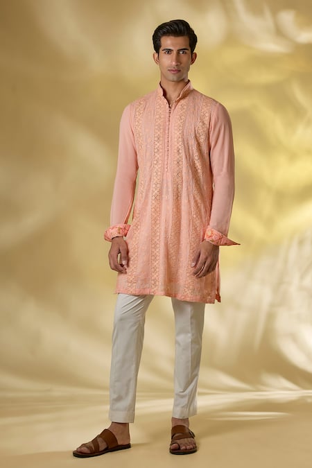 Rabani & Rakha Pale Peach Thread & Sequin Kurta Set 