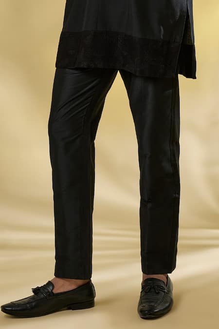 Buy_Rabani & Rakha_Black Silk Embroidery Thread Work Kurta Set _Online_at_Aza_Fashions