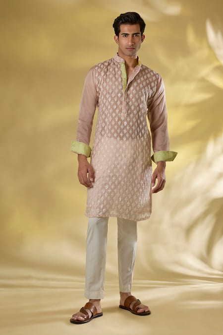 Rabani & Rakha Blush Pink Thread Sequin Kurta Set 