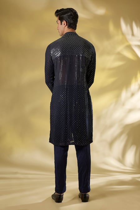 Shop Rabani & Rakha Blue Georgette Sequins Dark Kurta Set at Aza Fashions Shop_Rabani & Rakha_Blue Georgette Sequins Dark Kurta Set _at_Aza_Fashions