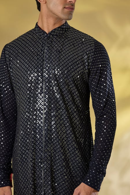 Shop Rabani & Rakha Blue Georgette Sequins Dark Kurta Set Online at Aza Fashions Shop_Rabani & Rakha_Blue Georgette Sequins Dark Kurta Set _Online_at_Aza_Fashions
