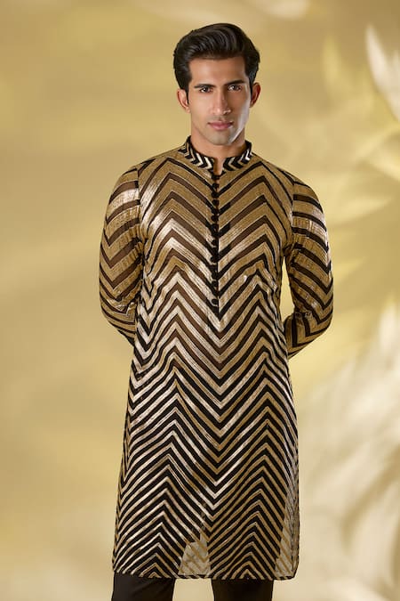 Buy_Rabani & Rakha_Black Georgette Gota Patti Work Kurta Set _Online_at_Aza_Fashions