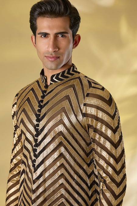 Shop_Rabani & Rakha_Black Georgette Gota Patti Work Kurta Set _Online_at_Aza_Fashions