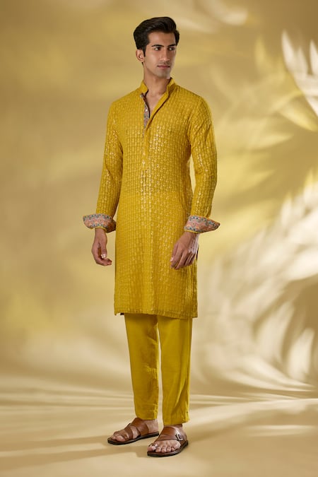 Rabani & Rakha Haldi Yellow Thread Sequin Kurta Set 