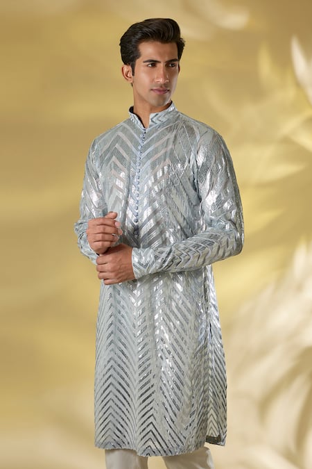 Shop Rabani & Rakha Blue Georgette Gota Patti Pale Work Kurta Set Online at Aza Fashions Shop_Rabani & Rakha_Blue Georgette Gota Patti Pale Work Kurta Set _Online_at_Aza_Fashions