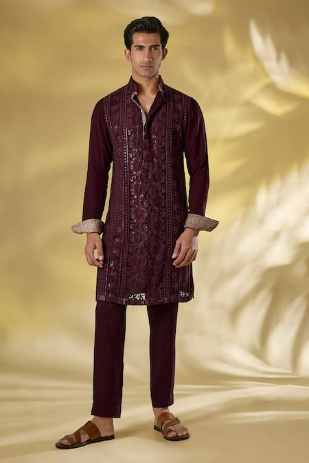 Rabani & Rakha Oxblood Maroon Designer Kurta & Pant Set 
