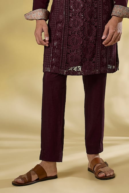 Buy_Rabani & Rakha_Maroon Georgette Embroidery Oxblood Designer Kurta And Pant Set _Online_at_Aza_Fashions