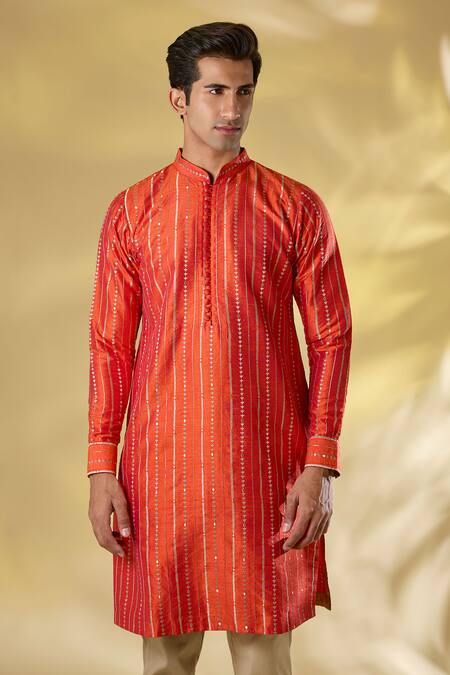 Rabani & Rakha_Orange Silk Zari Work Kurta Set _Online_at_Aza_Fashions