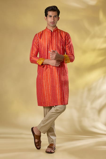 Rabani & Rakha Zari Work Orange Kurta Set 