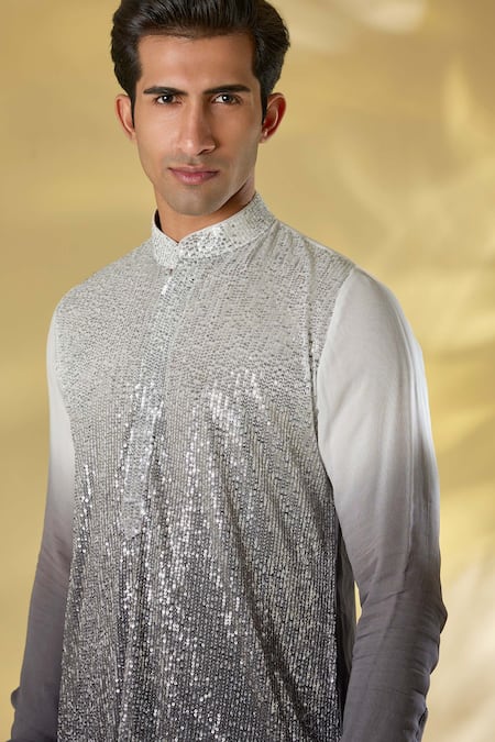 Rabani & Rakha Ivory Georgette Sequins Ombre Kurta Set Online at Aza Fashions Rabani & Rakha_Ivory Georgette Sequins Ombre Kurta Set _Online_at_Aza_Fashions