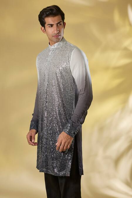 Shop Rabani & Rakha Ivory Georgette Sequins Ombre Kurta Set Online at Aza Fashions Shop_Rabani & Rakha_Ivory Georgette Sequins Ombre Kurta Set _Online_at_Aza_Fashions