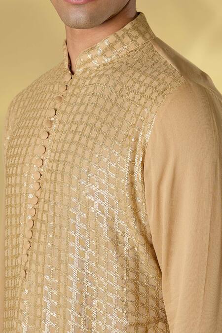 Buy Rabani & Rakha Gold Georgette Sequins Kurta Set Online at Aza Fashions Buy_Rabani & Rakha_Gold Georgette Sequins Kurta Set _Online_at_Aza_Fashions