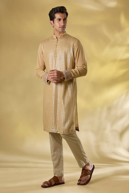 Rabani & Rakha Gold Georgette Sequins Kurta Set 