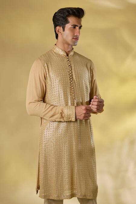 Shop Rabani & Rakha Gold Georgette Sequins Kurta Set Online at Aza Fashions Shop_Rabani & Rakha_Gold Georgette Sequins Kurta Set _Online_at_Aza_Fashions