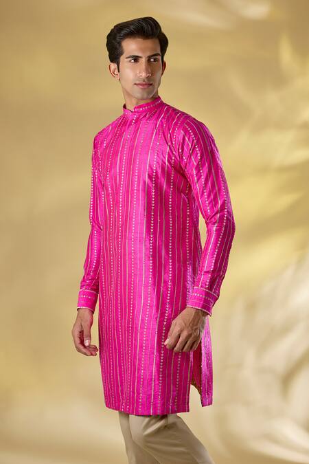 Buy_Rabani & Rakha_Pink Silk Zari Work Rani Kurta Set _Online_at_Aza_Fashions