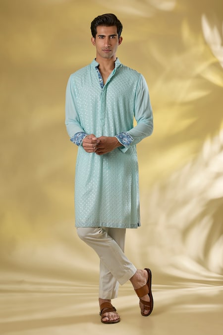 Rabani & Rakha Sky Blue Thread Sequin Kurta Set 