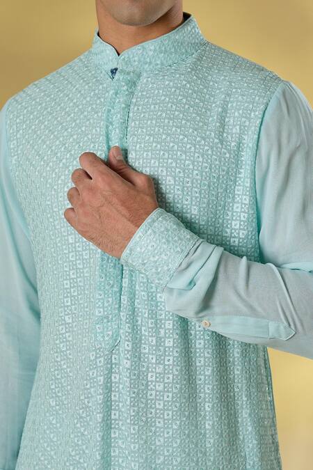 Shop_Rabani & Rakha_Sky Blue Georgette Sequins, Embroidery Thread Kurta Set _Online_at_Aza_Fashions