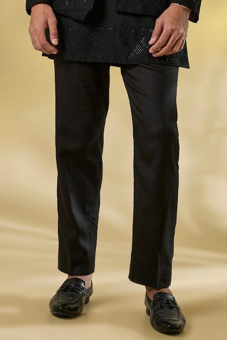 Rabani & Rakha_Black Silk Sequins, Embroidery Thread And Bundi Kurta Set _Online_at_Aza_Fashions