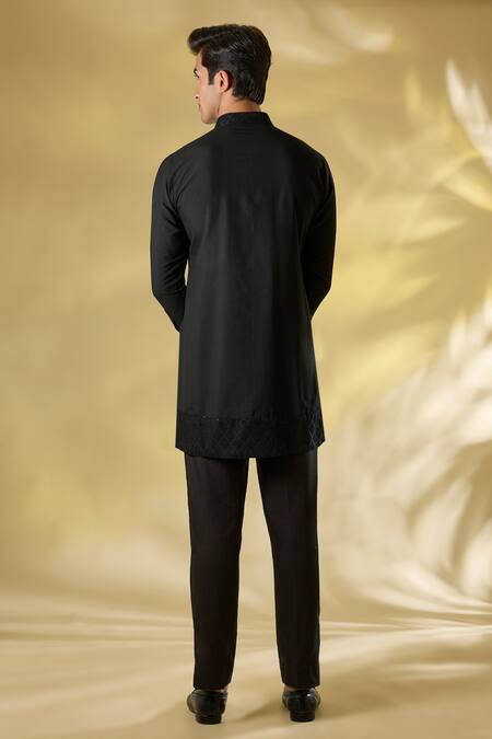 Shop_Rabani & Rakha_Black Silk Sequins, Embroidery Thread And Bundi Kurta Set _Online_at_Aza_Fashions