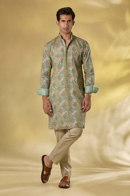Rabani & Rakha Sage Green Sequined Designer Kurta Set 