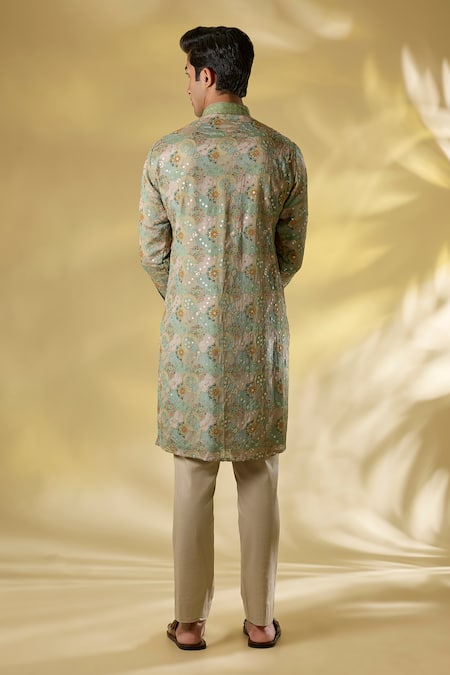 Rabani & Rakha Sage Green Sequined Designer Kurta Set 