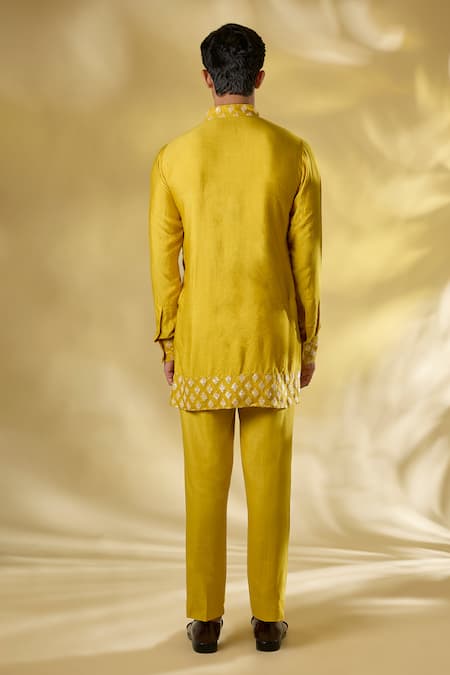 Shop_Rabani & Rakha_Yellow Silk Sequins, Embroidery Thread And Kurta Set _Online_at_Aza_Fashions