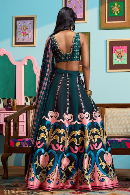 Papa Don't Preach Printed Raw Silk Lehenga Set 