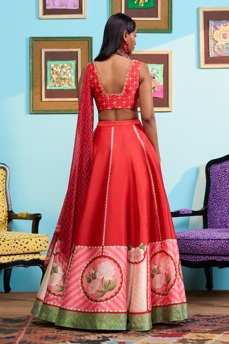 Papa Don't Preach Printed Raw Silk Lehenga Set 