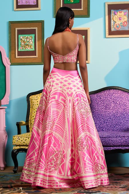 Papa Don't Preach Printed Raw Silk Lehenga & Blouse Set 