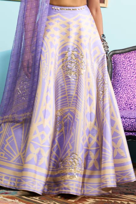 Buy Papa Don't Preach Purple Silk Embroidery Round Neck Lavender Haze Printed Lehenga Set Online at Aza Fashions Buy_Papa Don't Preach_Purple Silk Embroidery Round Neck Lavender Haze Printed Lehenga Set _Online_at_Aza_Fashions