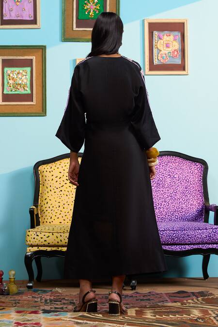 Papa Don't Preach Black Chanderi Dyed Kaftan Set 