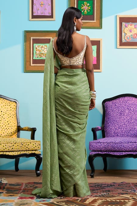 Papa Don't Preach Embroidered Lurex Pre-Stitched Saree Set 