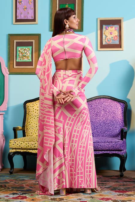 Papa Don't Preach Designer Pre-Draped Saree & Blouse 