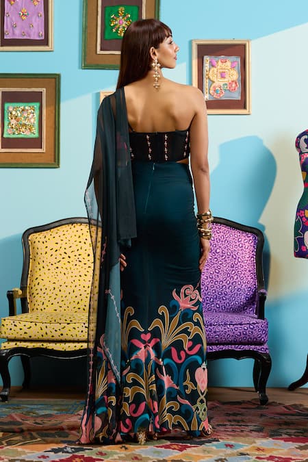 Papa Don't Preach Printed Draped Corset & Skirt Set 