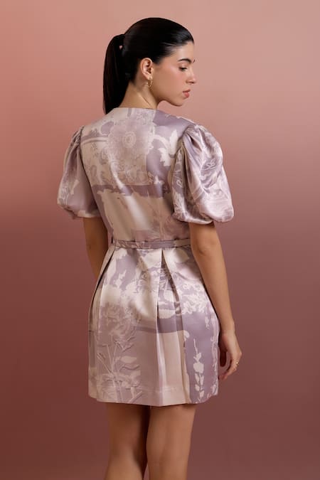 Pankaj & Nidhi Purple Hand Embellished Fit-and-Flare Dress 