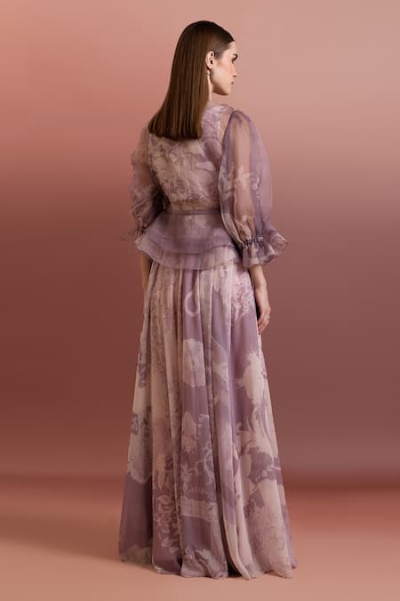 Pankaj & Nidhi Embellished Ruffle Top & High Slit Skirt Set 