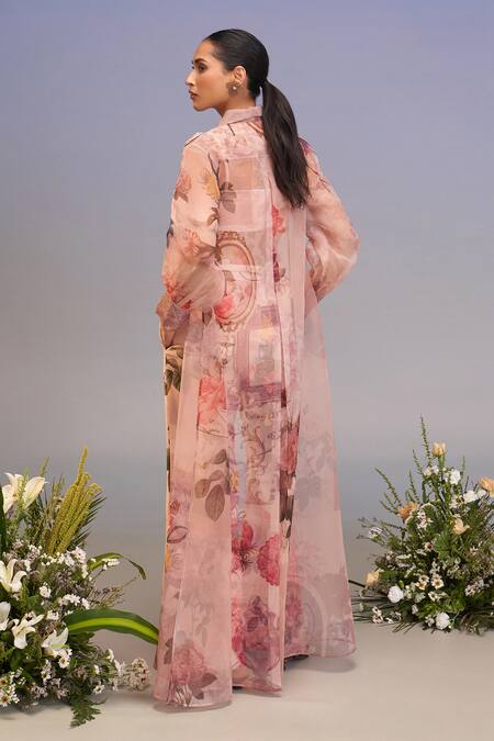 Pankaj & Nidhi Vintage Pink High-low Shirt & Flared Pants 