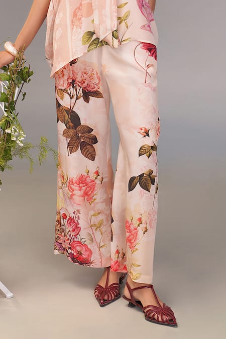 Pankaj & Nidhi Pink Silk, Crepe Roma Straight Pants Online at Aza Fashions Pankaj & Nidhi_Pink Silk, Crepe Roma Straight Pants _Online_at_Aza_Fashions