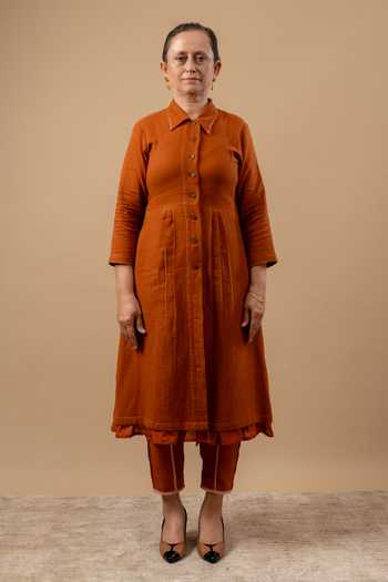 Doodlage_Rust Cotton Collared Orange Organic Dress _Online_at_Aza_Fashions