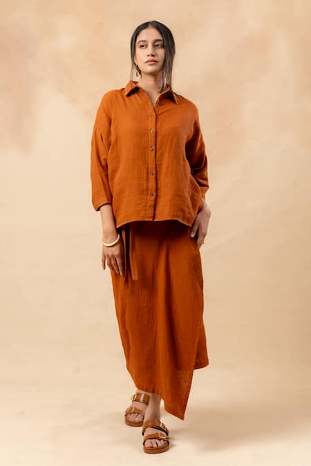 Buy_Doodlage_Orange Cotton Rust Organic Skirt _Online_at_Aza_Fashions