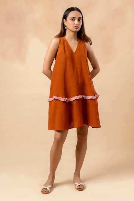 Doodlage Rust Orange Organic Cotton Dress 