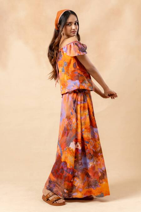 Shop_Doodlage_Orange Cotton Rust Organic Skirt _Online_at_Aza_Fashions