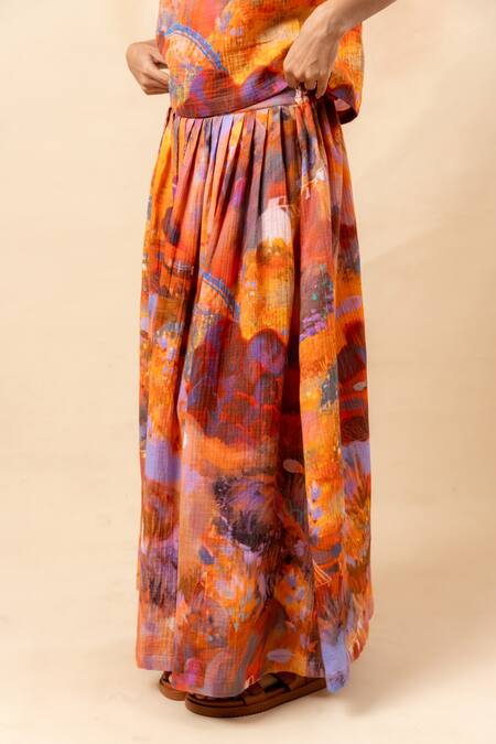 Doodlage_Orange Cotton Rust Organic Skirt _at_Aza_Fashions