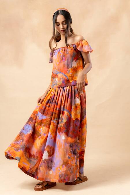 Buy_Doodlage_Orange Cotton Rust Organic Skirt 