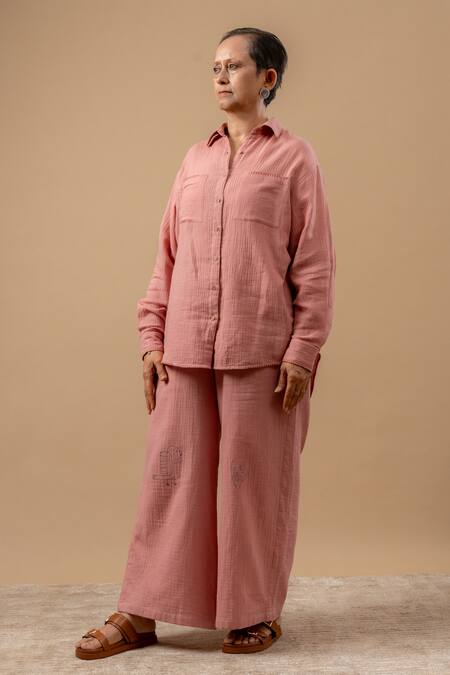 Shop Doodlage Pink Cotton Organic Pant Online at Aza Fashions Shop_Doodlage_Pink Cotton Organic Pant _Online_at_Aza_Fashions