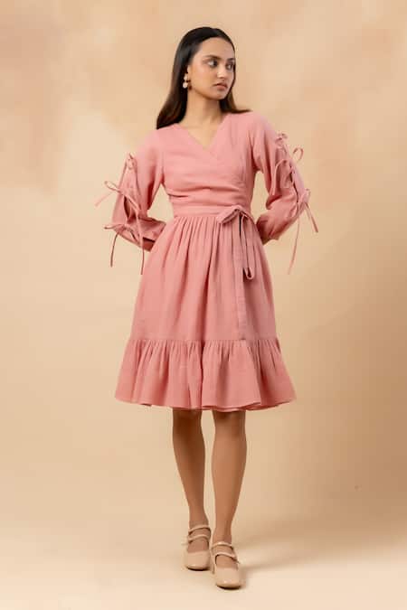 Doodlage Pink Cotton V-neck Organic Dress 